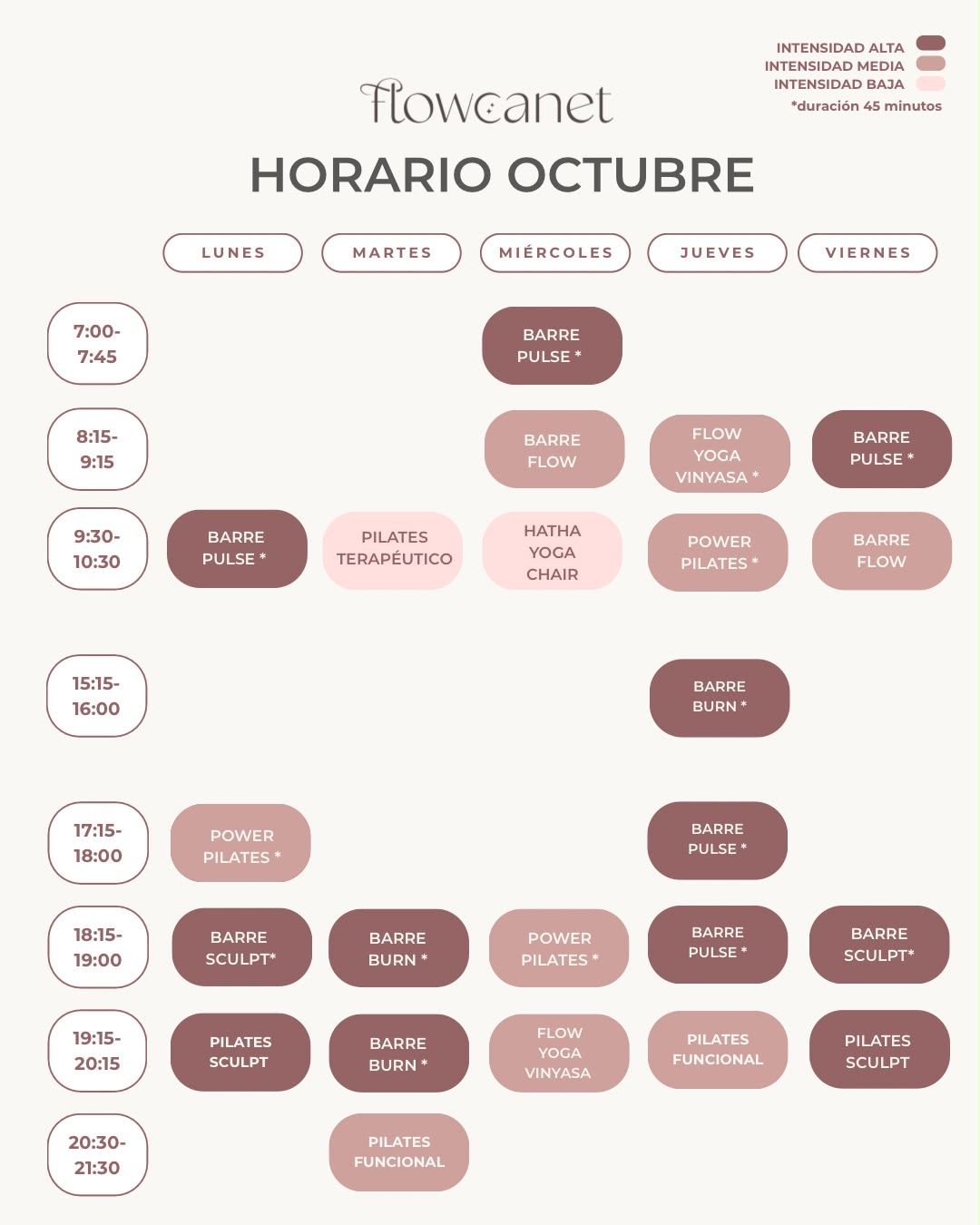 Horarios de clases en Flow Canet