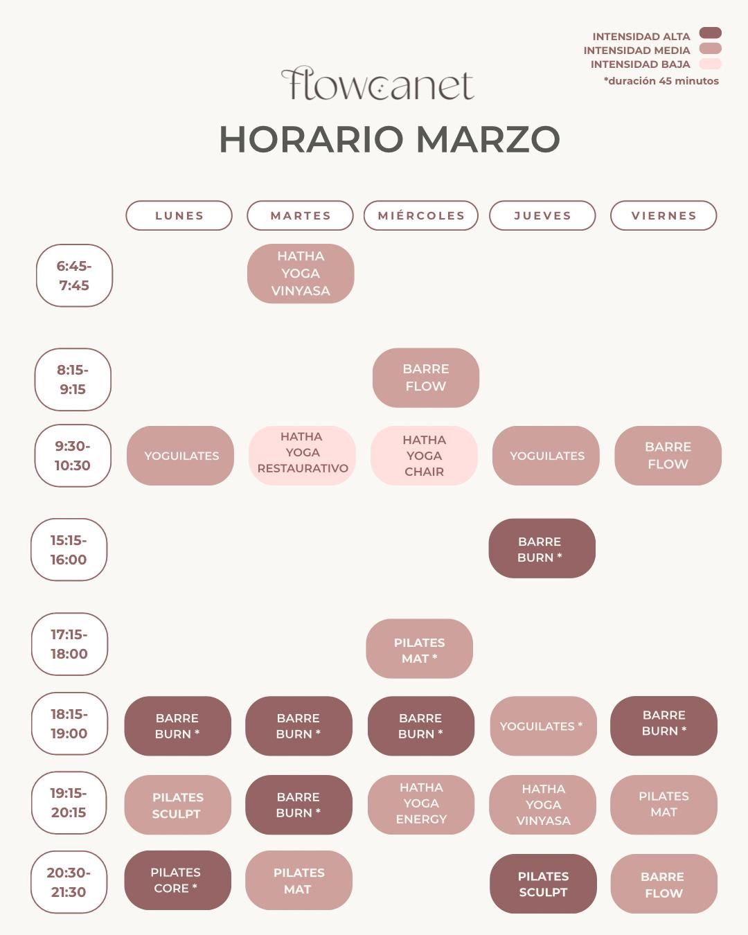 Horarios de clases en Flow Canet
