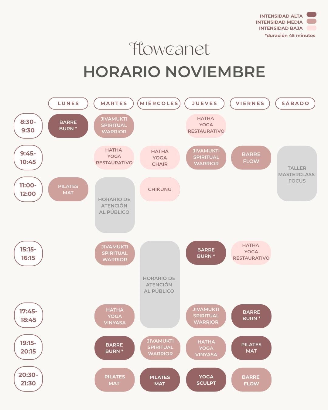 Horarios de clases en Flow Canet