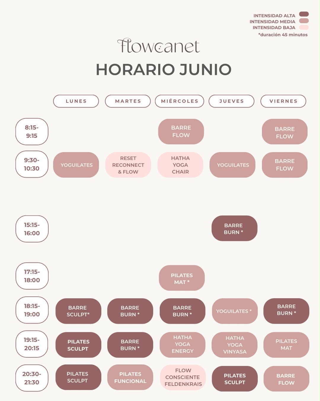 Horarios de clases en Flow Canet