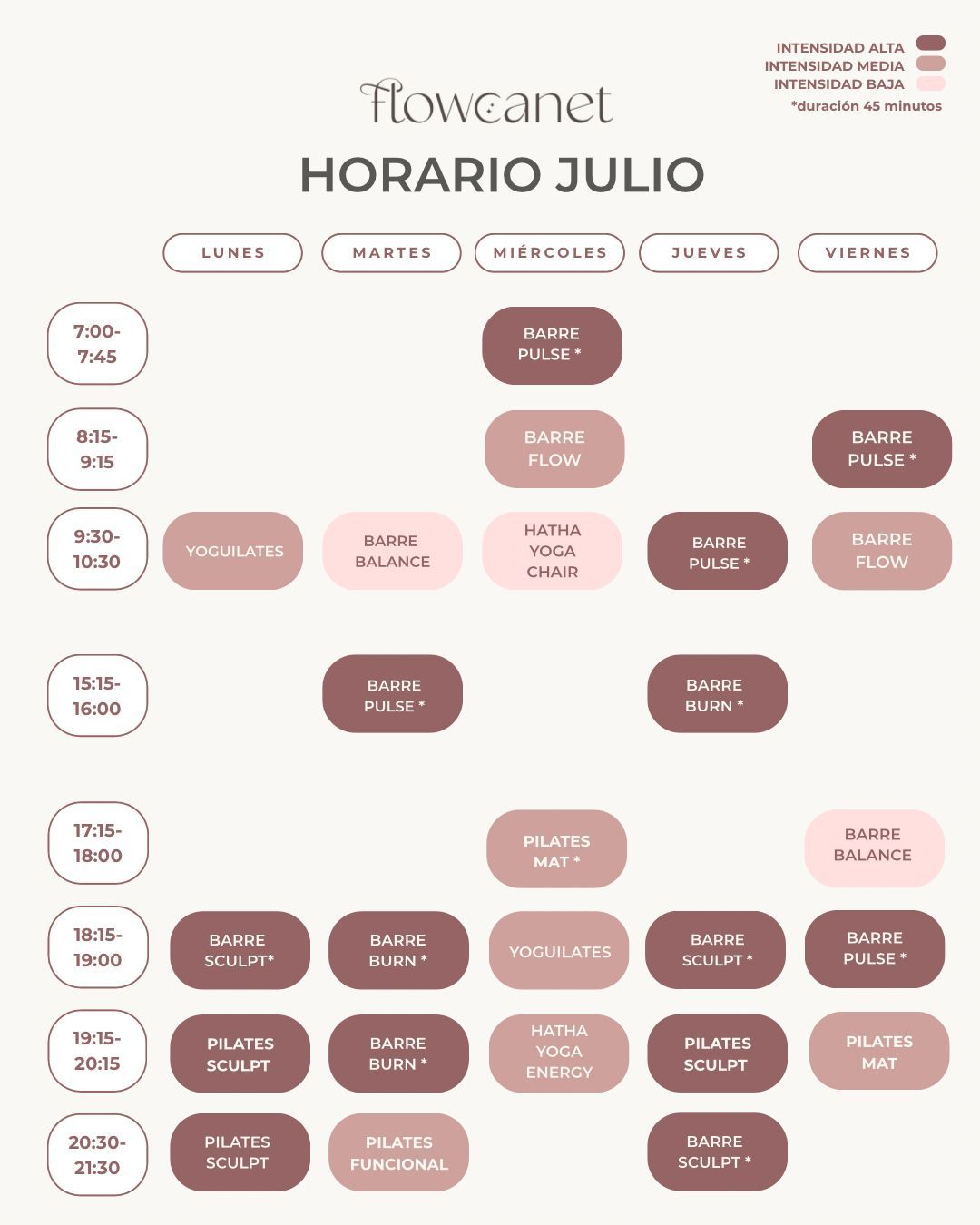Horarios de clases en Flow Canet